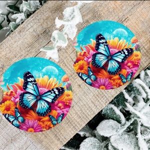 Handmade Blue Butterfly Car Coasters | New Set Of Two Butterfly Car Coasters